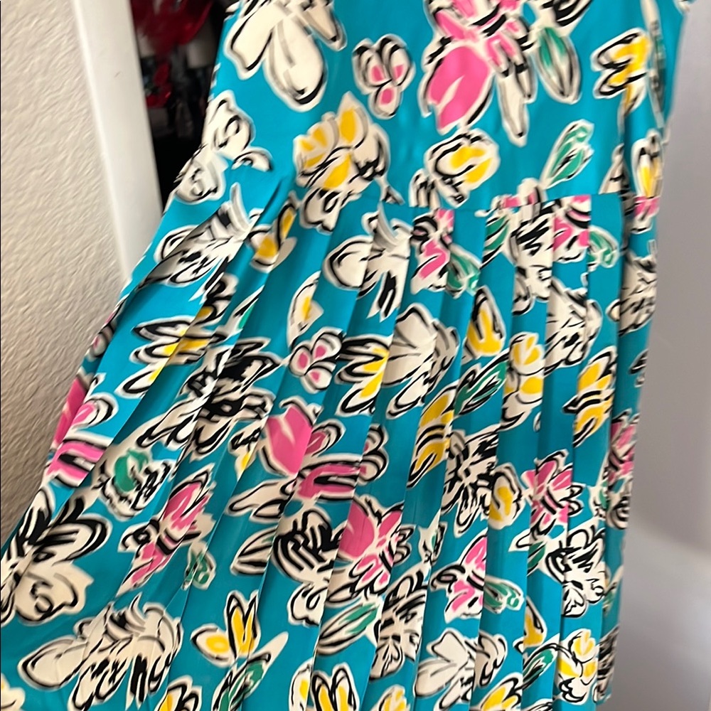 Vintage silk Floral Blue Dress 50s - Picture 5 of 12